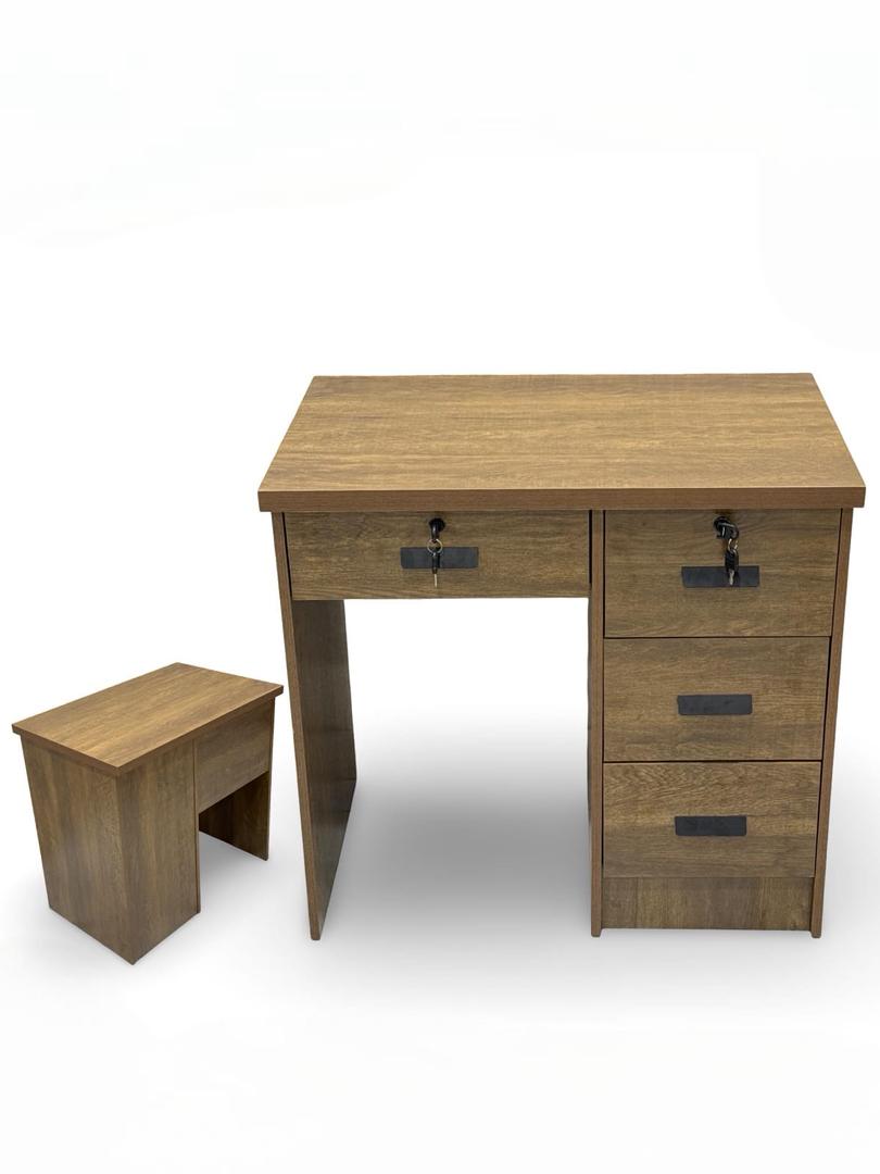  Brown wooden desk with side drawers and lock practical design 