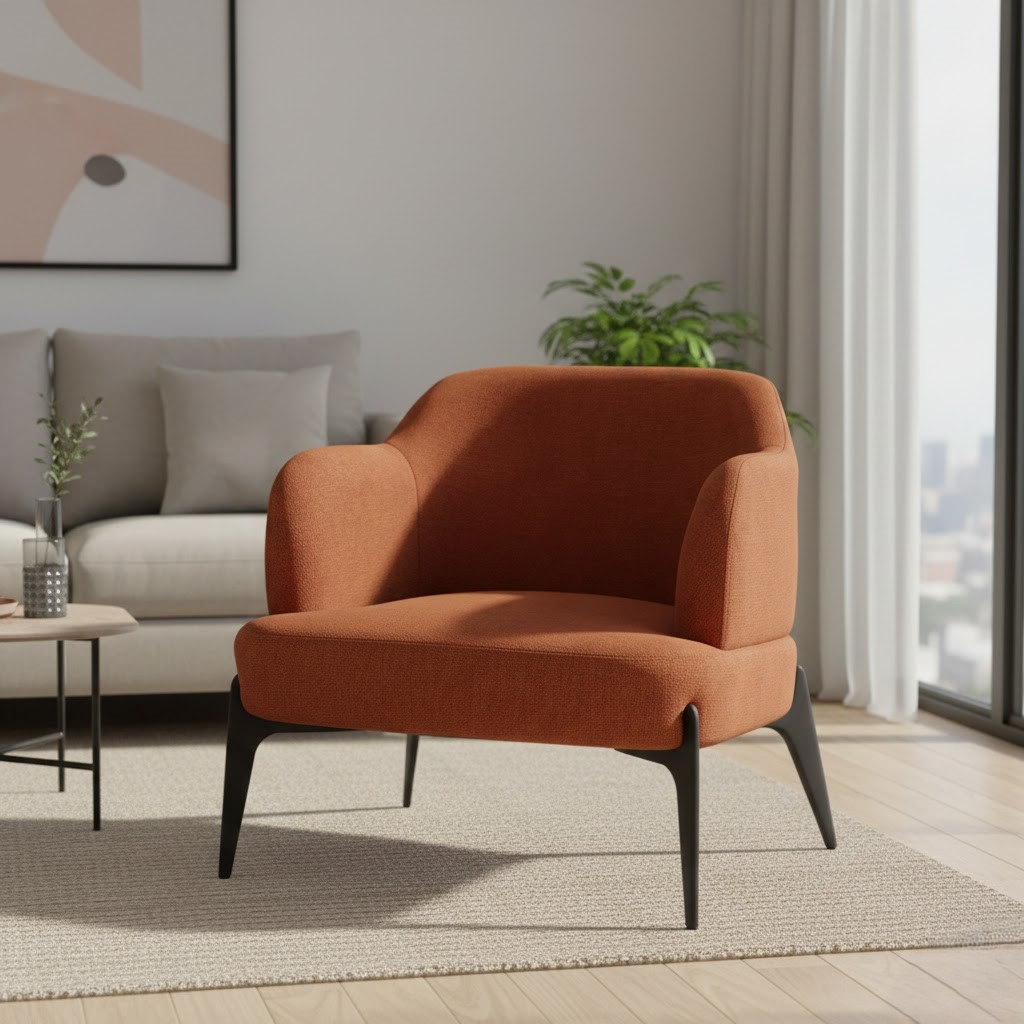  Modern fabric accent chair orange color 