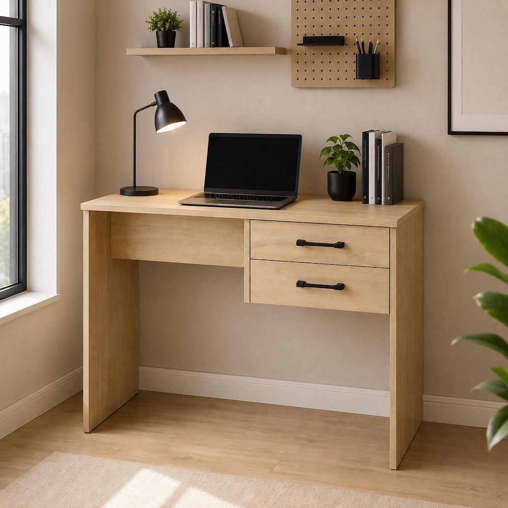  Light wood desk with side drawers 
