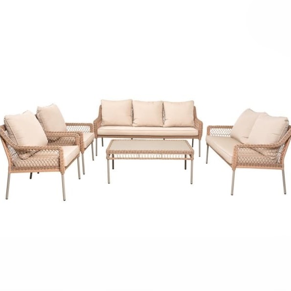  Beige outdoor seating set with sofa chairs and center table 