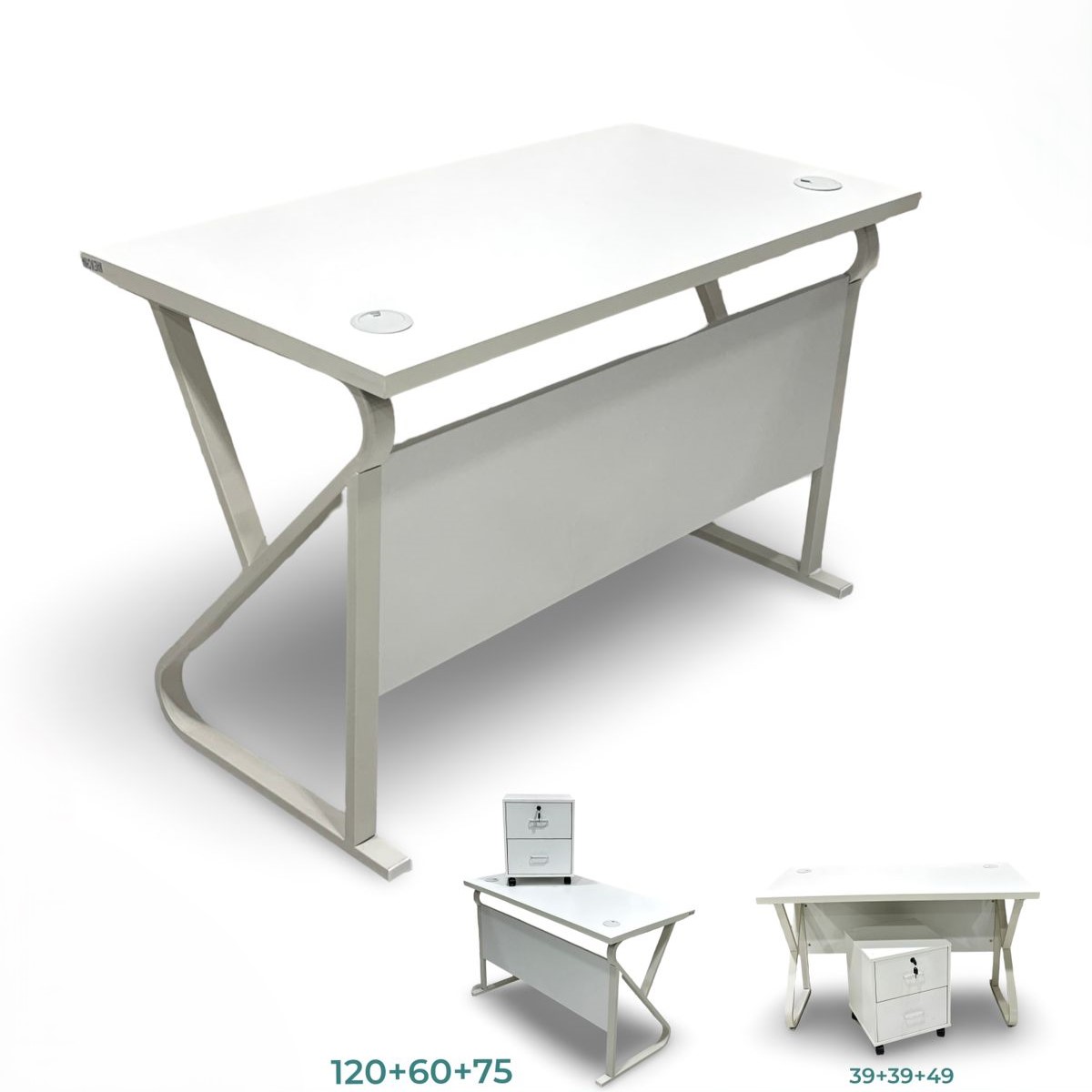 Modern white office desk with metal frame and smooth lines for a clean elegant look 