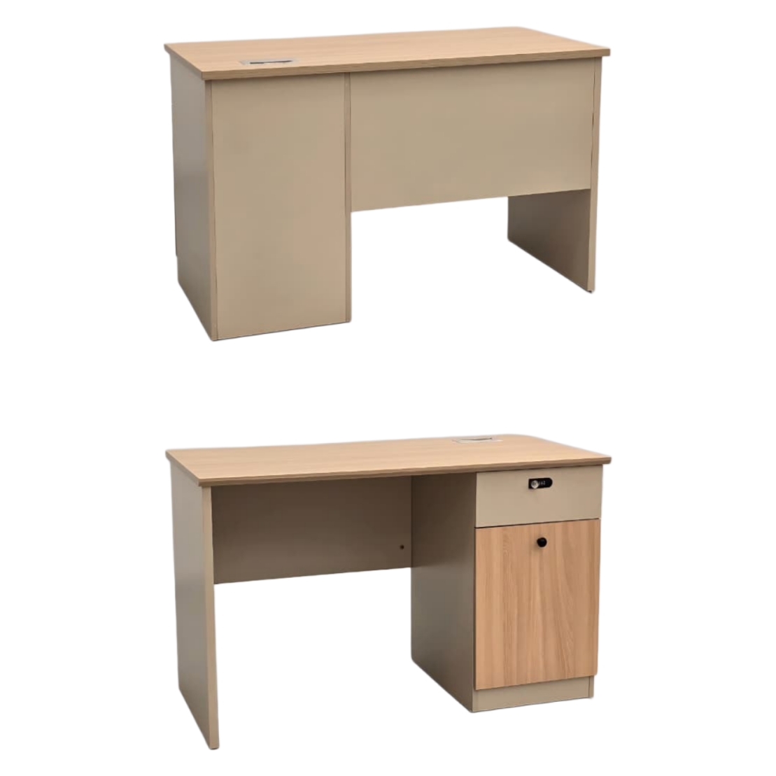  Beige office desk with light wood front 