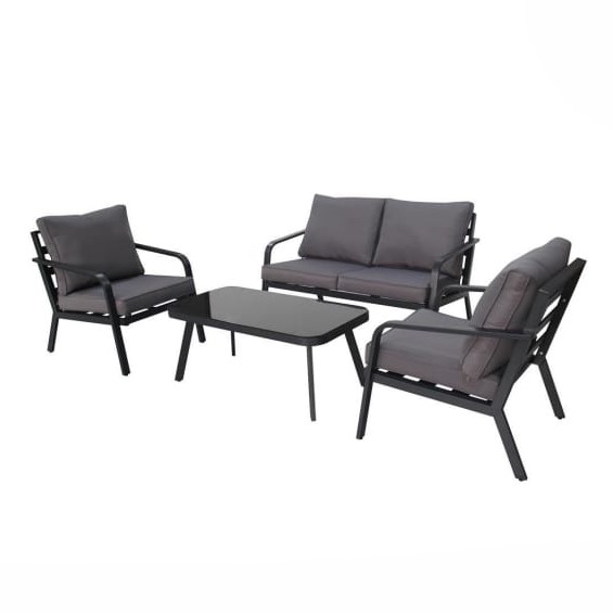  Black outdoor seating set with sofa two chairs and center table 