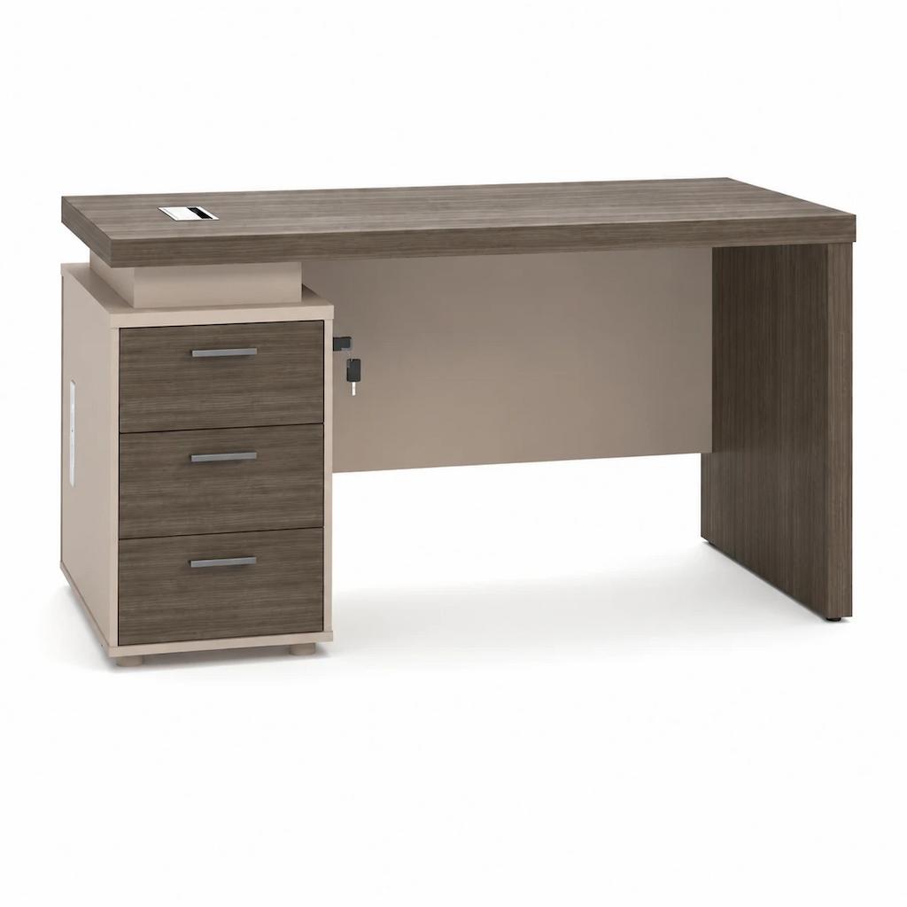  Darvin wood and gray desk with three side drawers and lock 