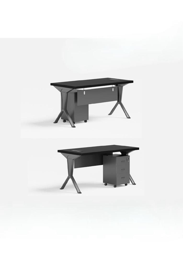  Black work desk with mobile drawers in a modern office design 