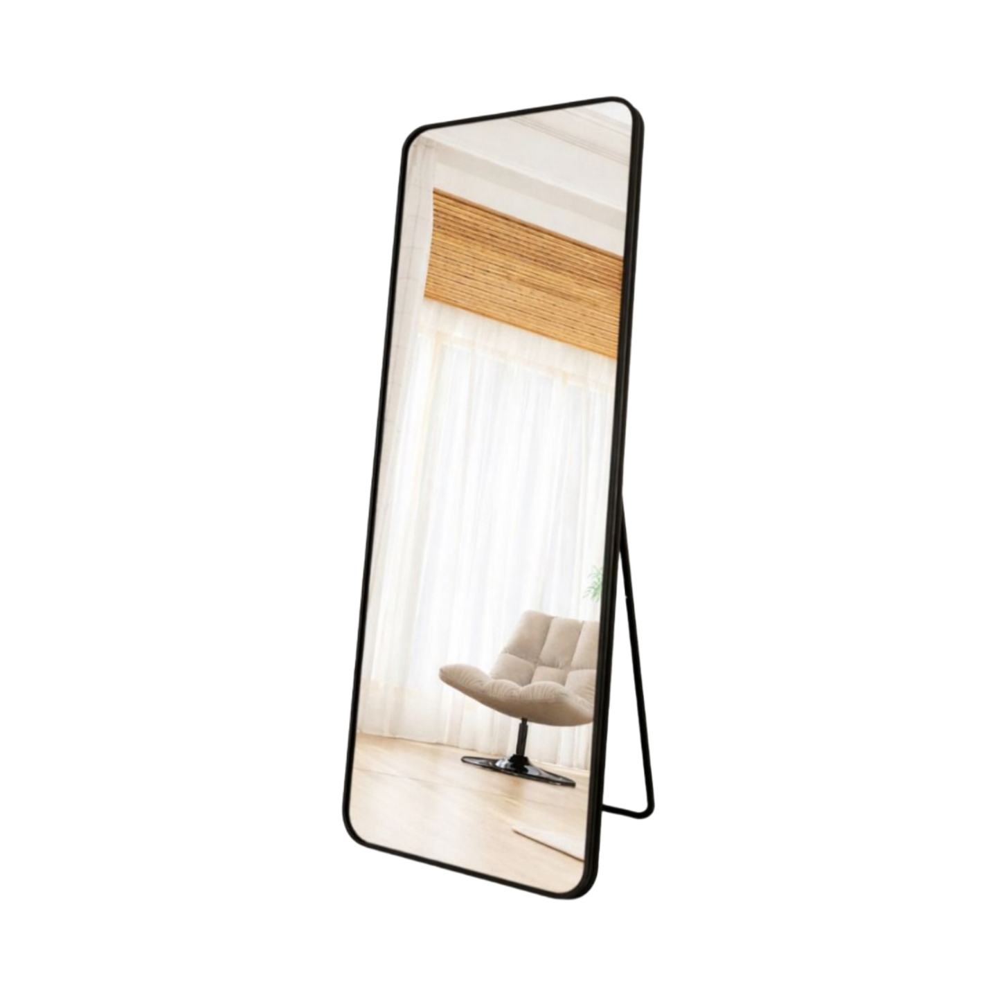  Elegant black standing mirror with soft edges 