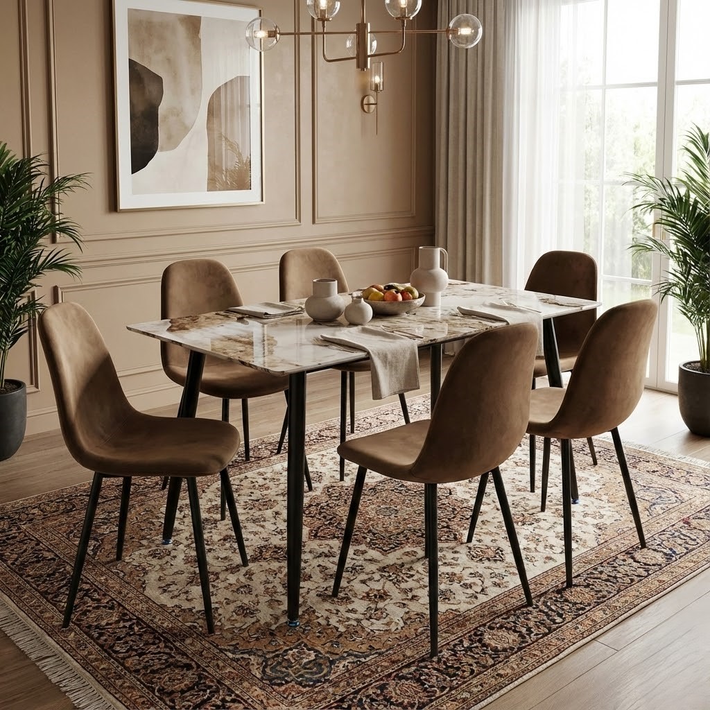  Brown ceramic dining set 1+6 with a refined elegant look 