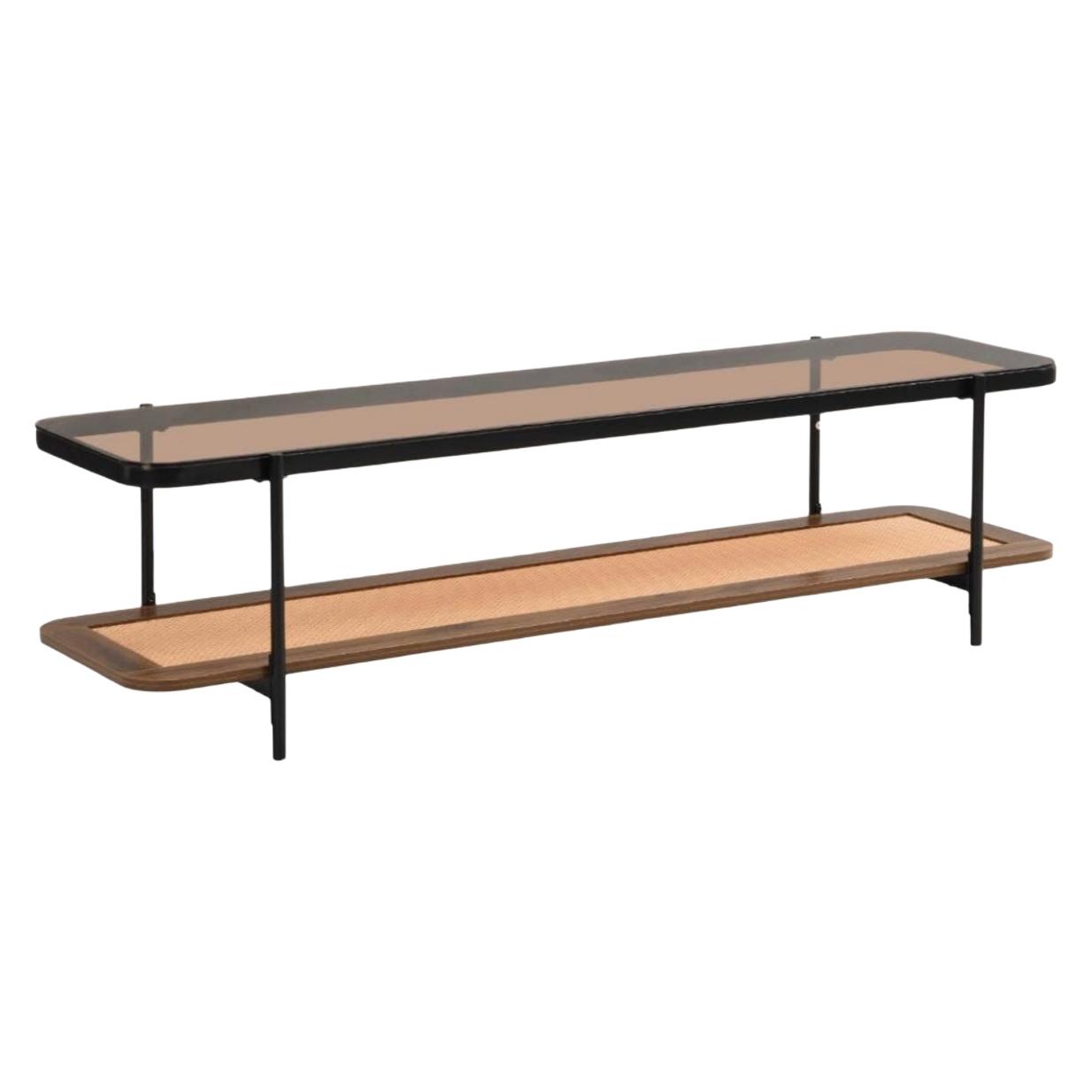  Modern TV console table with double shelf in brown tone 