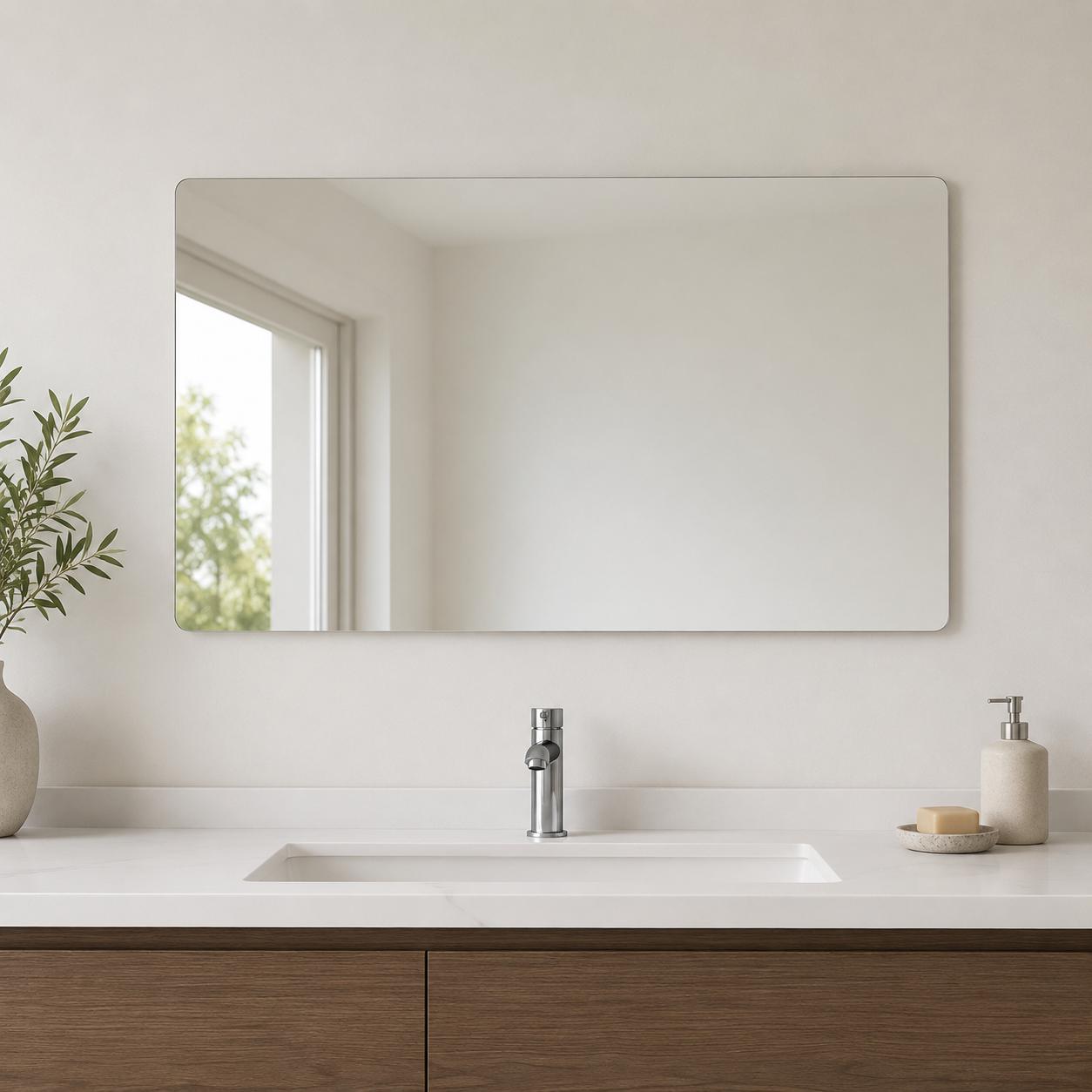  Frameless horizontal wall mirror with rounded corners by Lamsat Furniture 