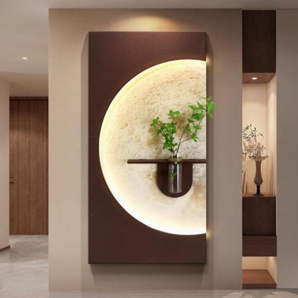  ديكور جداري قمري بني مضيء مع رف عرض 120×60 