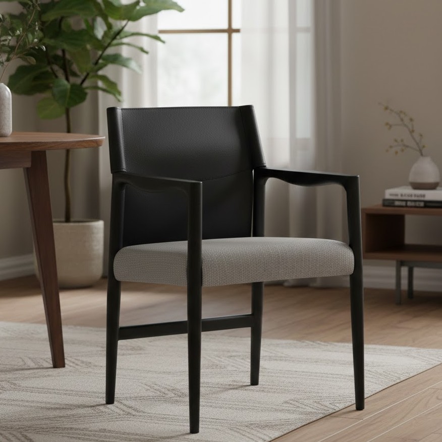  Black back dining armchair with gray seat 