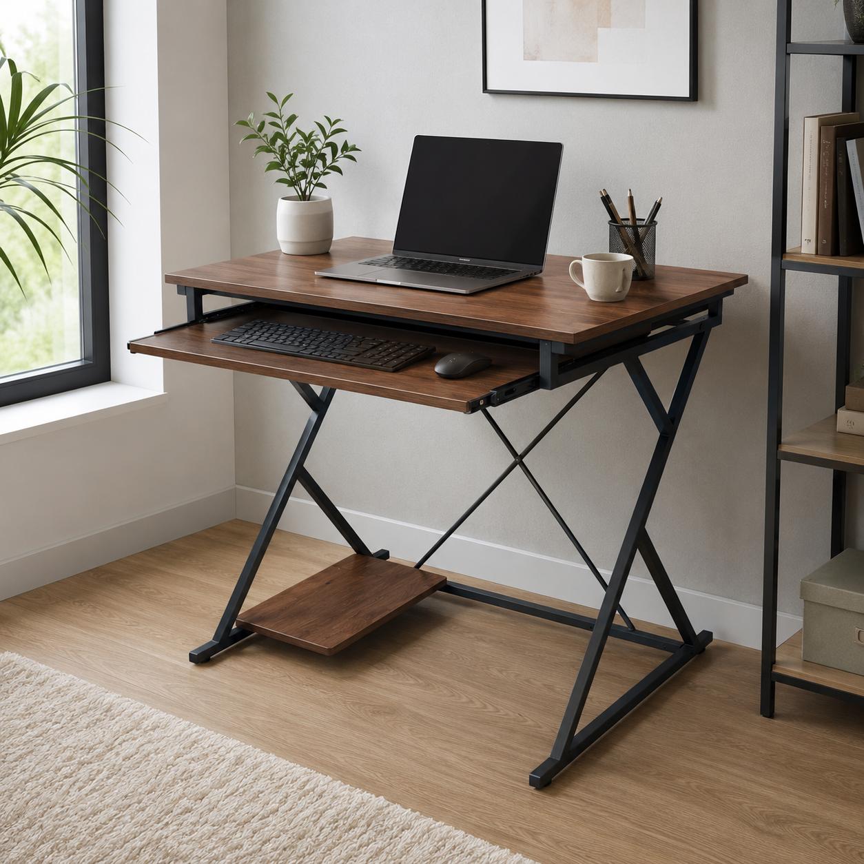  Brown wooden computer desk with black metal frame by Lamsat Furniture 