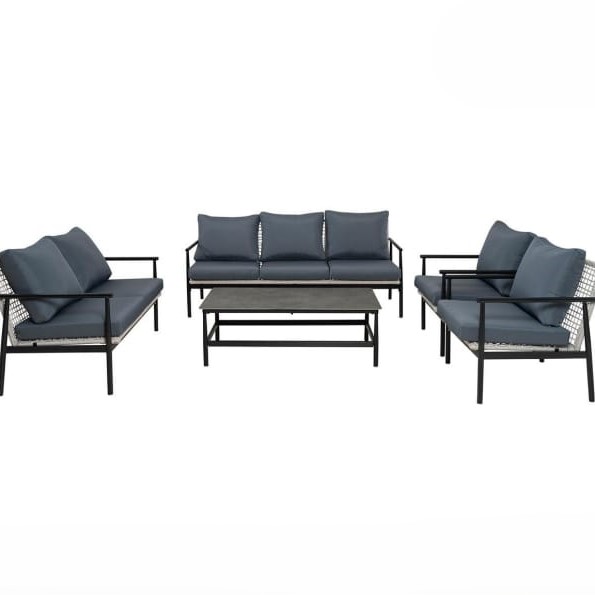  Modern black outdoor seating set for seven with elegant design 