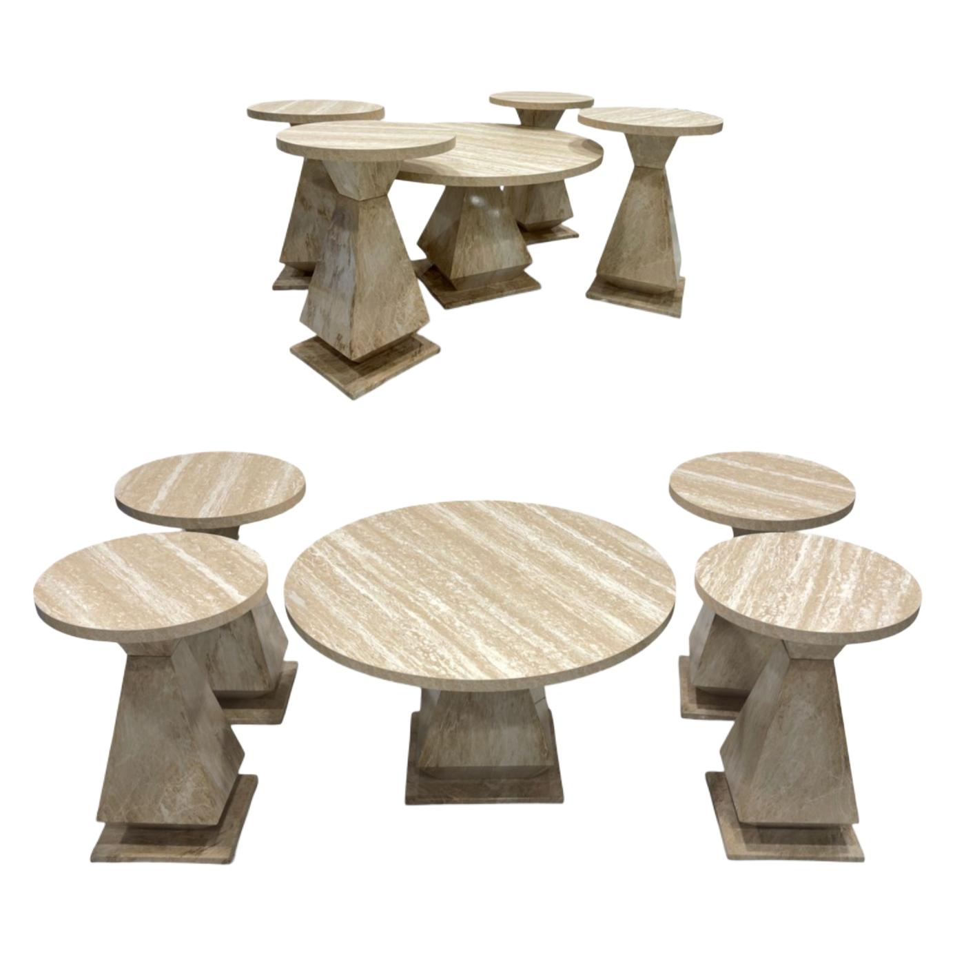  Wooden table set 5 pieces light beige round design 