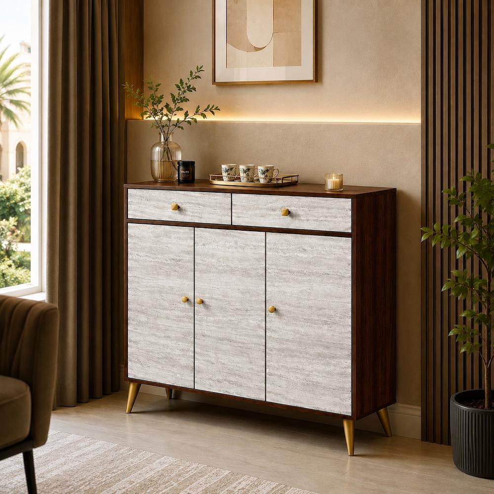  Brown wooden buffet with light wood fronts 