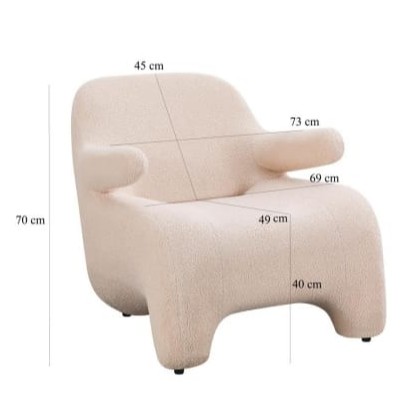  White single boucle armchair with soft design and clear dimensions 