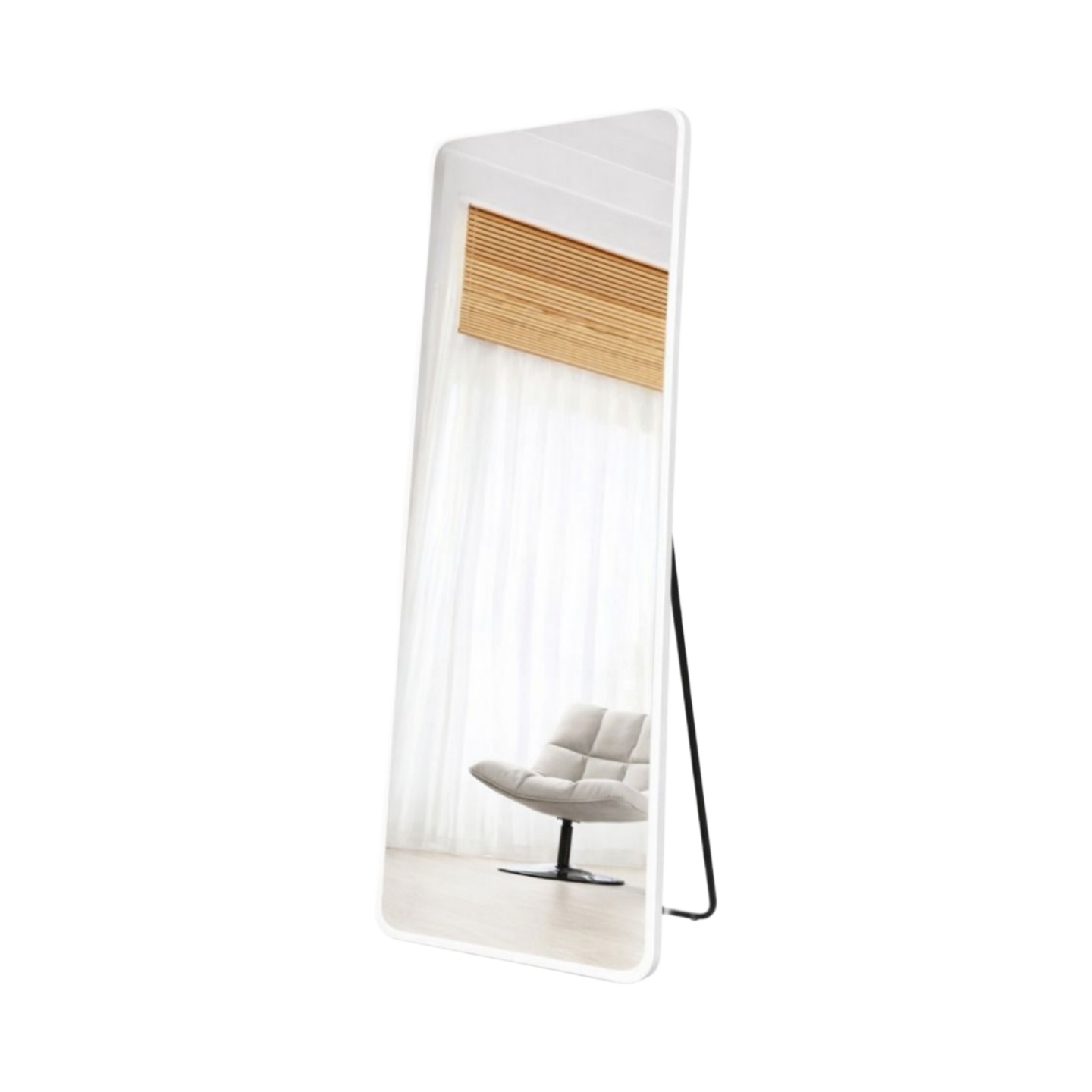  Elegant white standing mirror with soft edges 