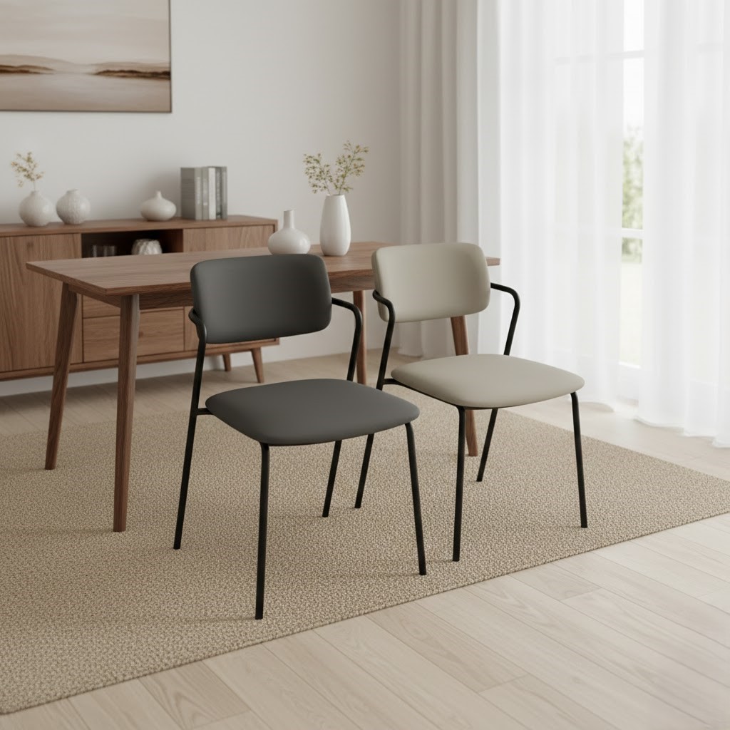  Single leather chair in dark gray with a calm modern design 
