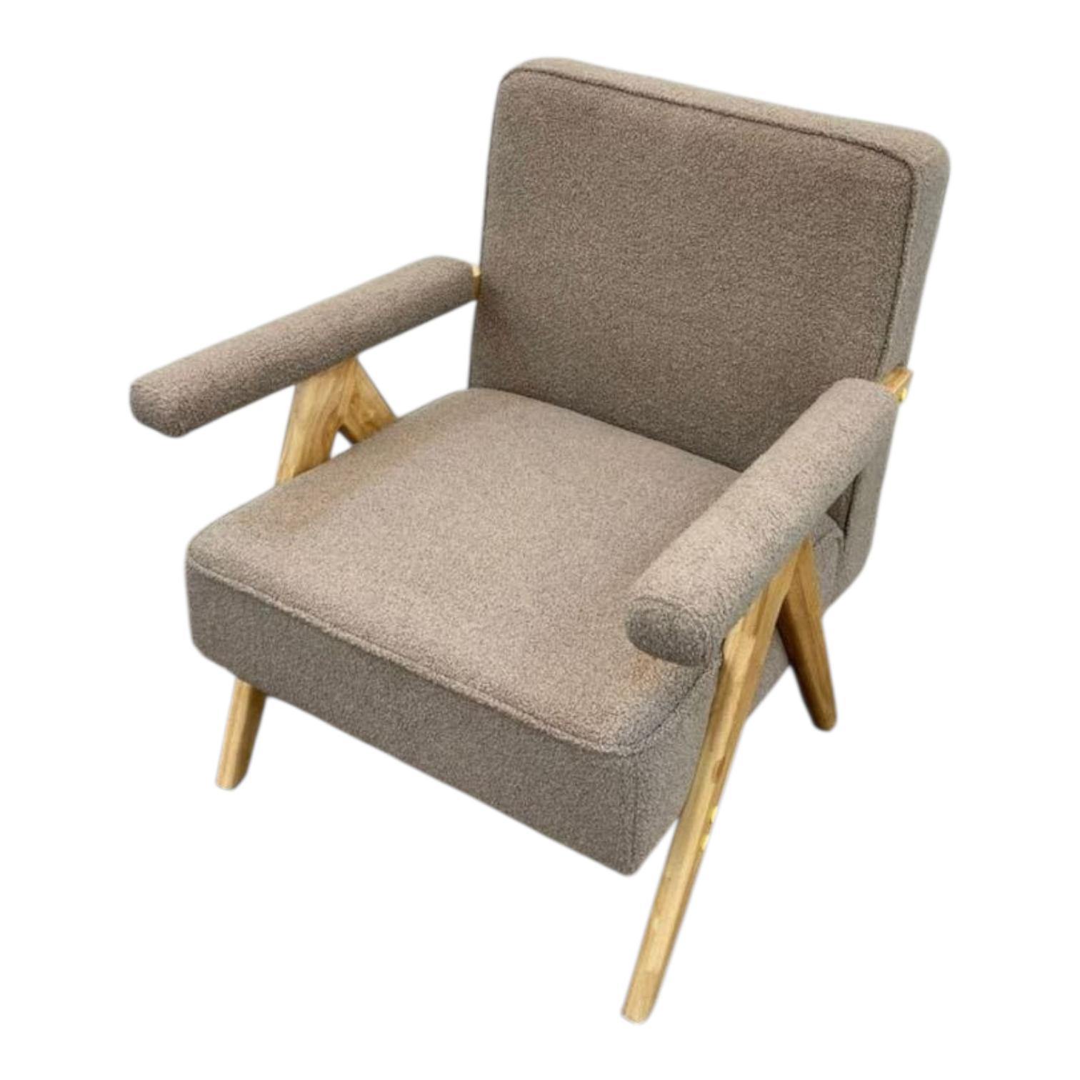  Modern boucle lounge chair with wooden base elegant design 