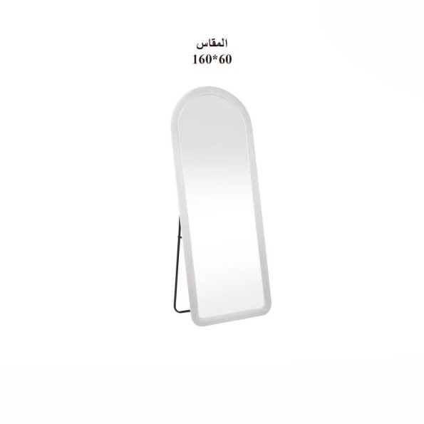  Half-round standing mirror with white frame in modern decor 