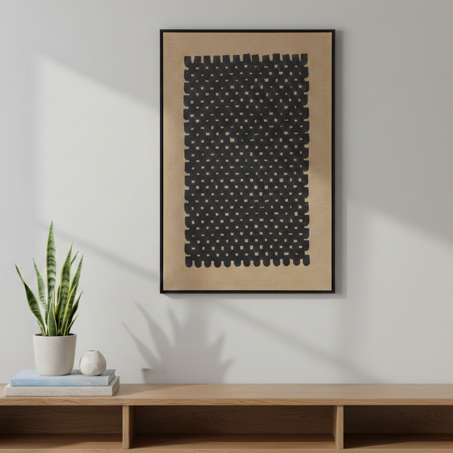  لوحة جدارية هندسية بيج واسود 120×80 سم 