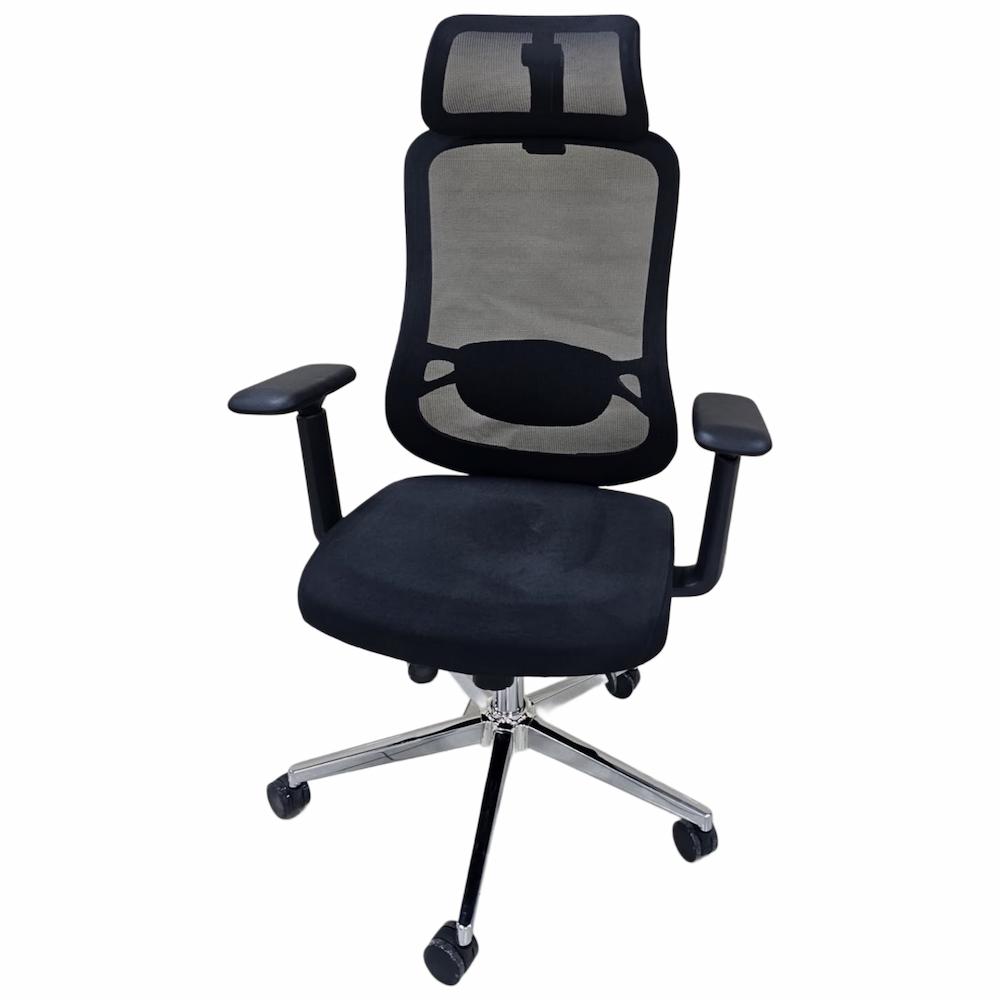  Black high-back mesh office chair with wheeled base 