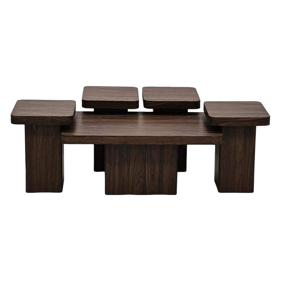  Dark wood brown coffee table set 4+1 modern living room design 