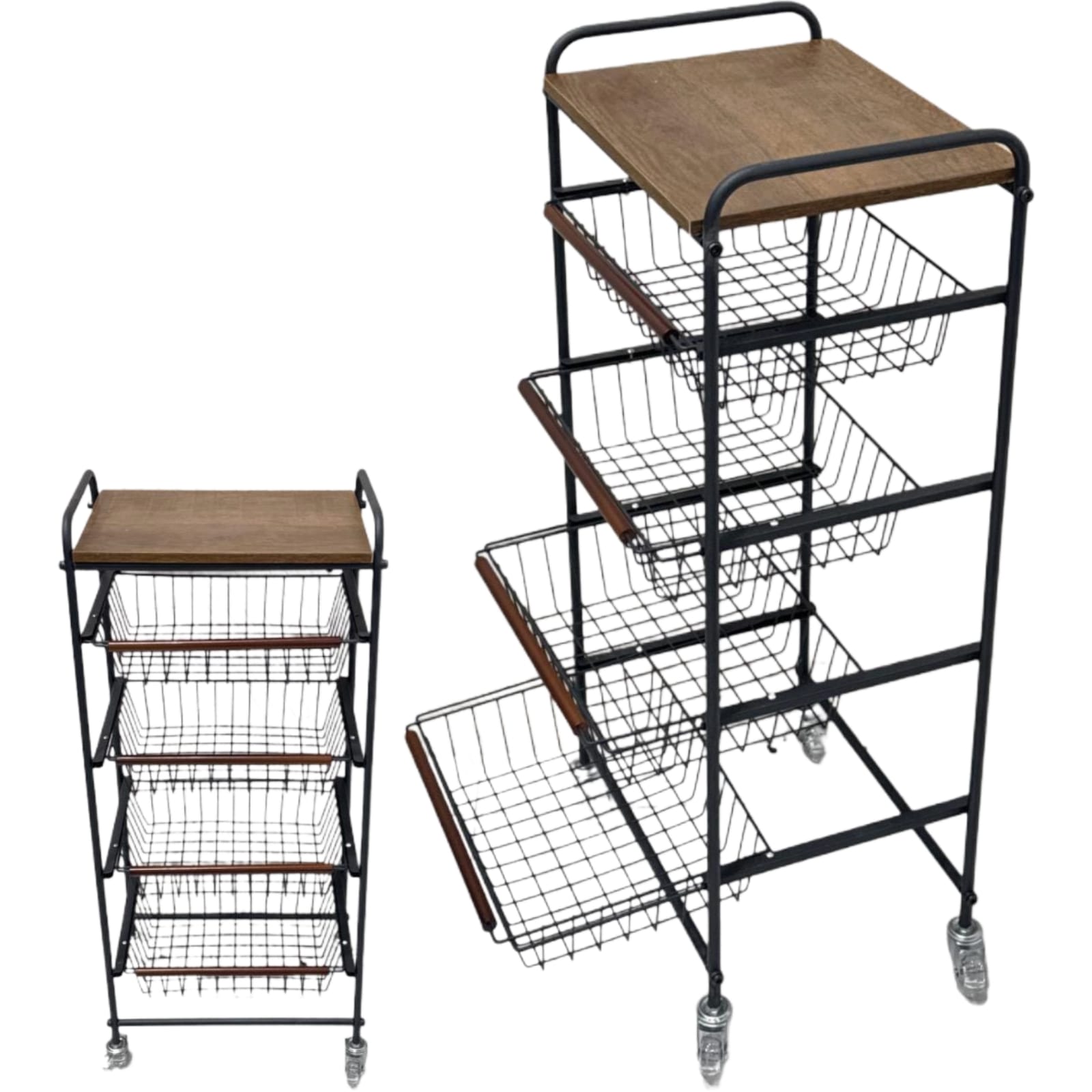 Multi basket kitchen storage trolley with top shelf black 