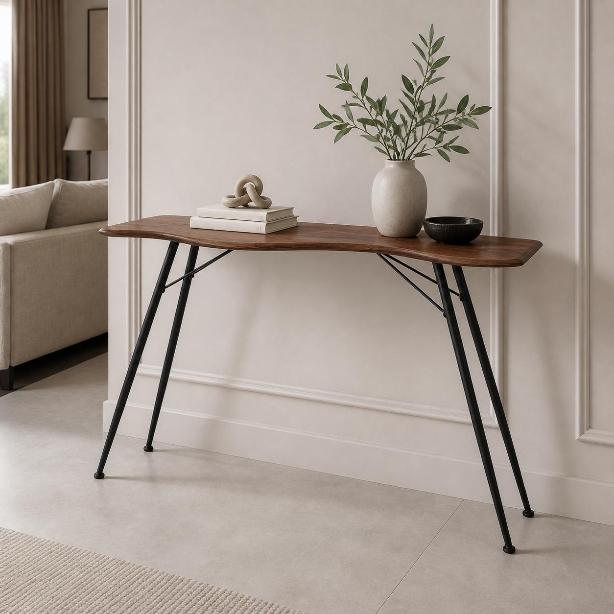  Wood console with black legs modern design 