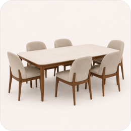 Modern dining table with 6 chairs in a stylish, elegant setting