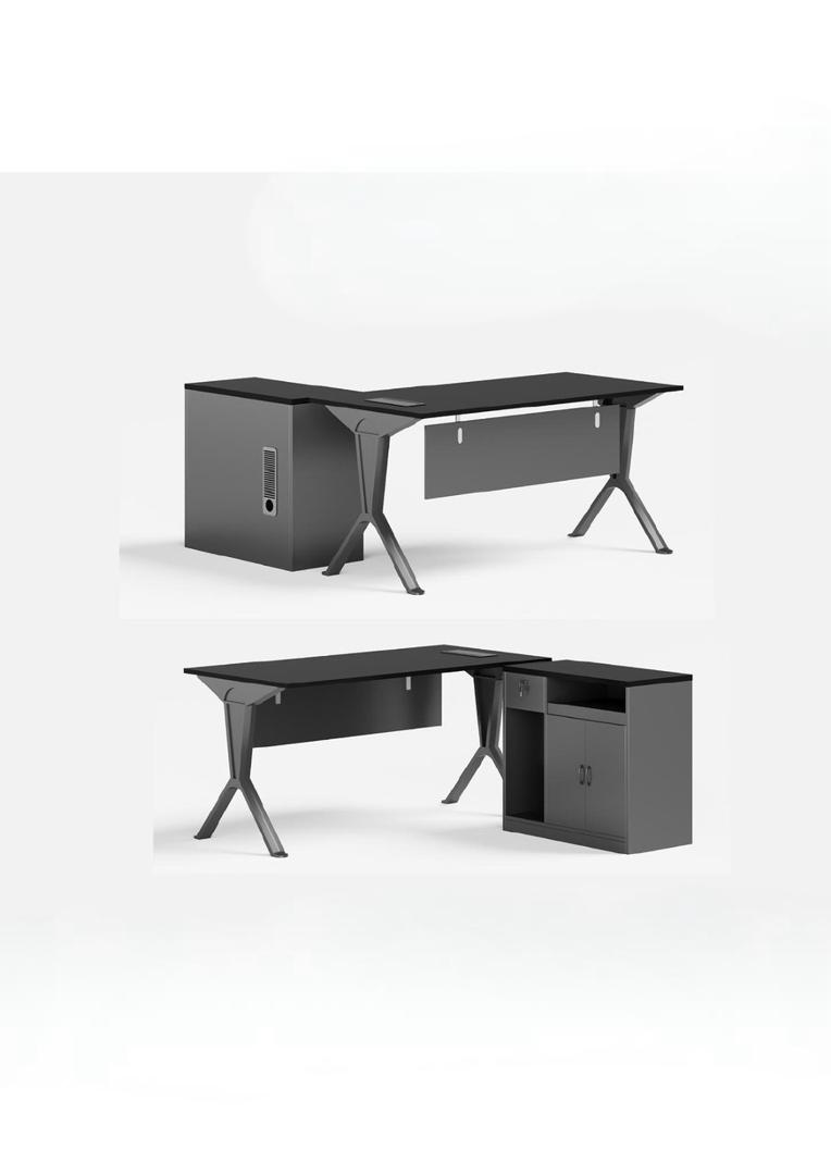  Spacious black work desk with side storage unit in modern design 