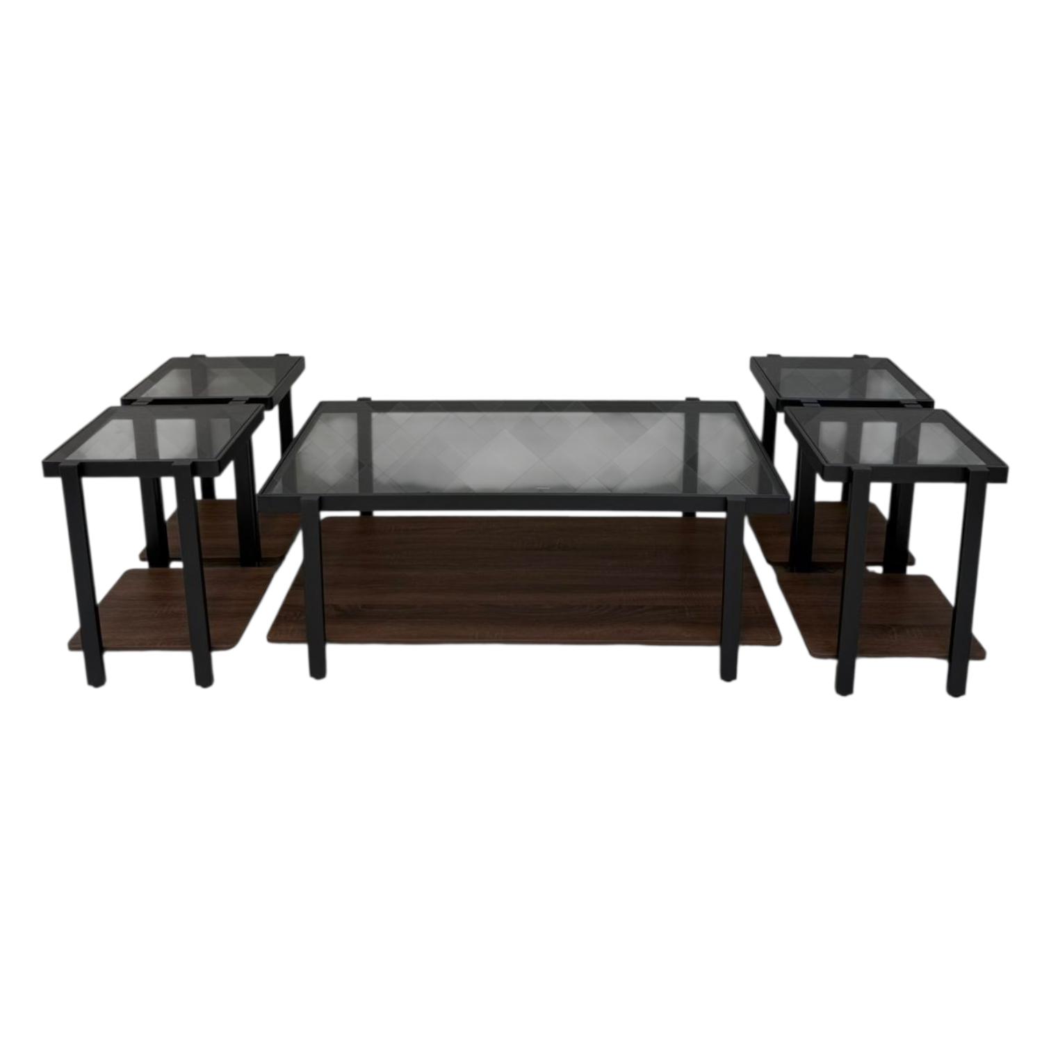  Multi-color 5-piece table set with dark glass and wood base 