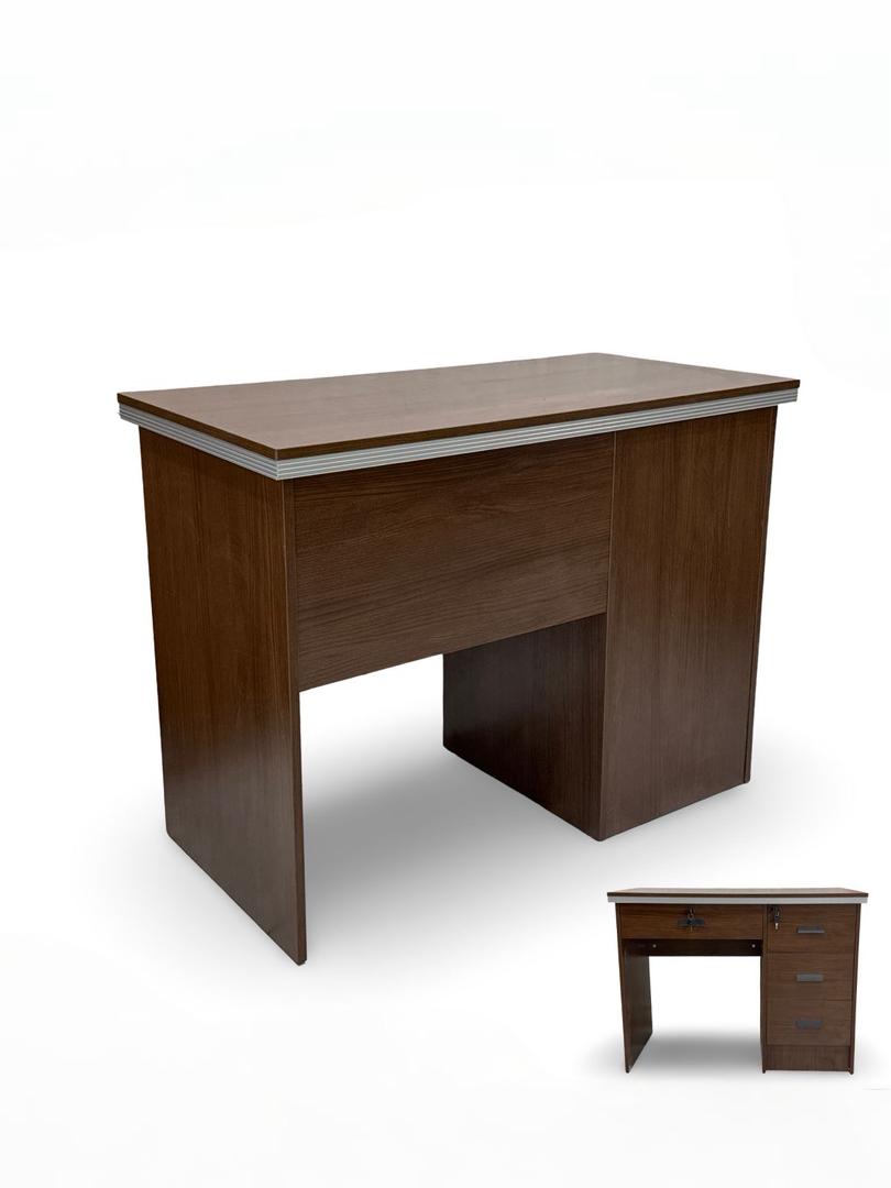  Classic wooden desk in dark brown with drawer and side cabinet 