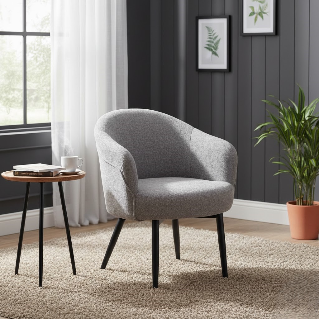 Light grey reception chair with a comfortable round design 