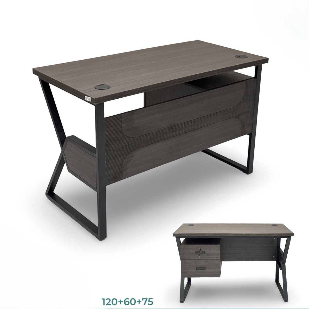  Dark gray office desk with refined design balancing modernity and sophistication 