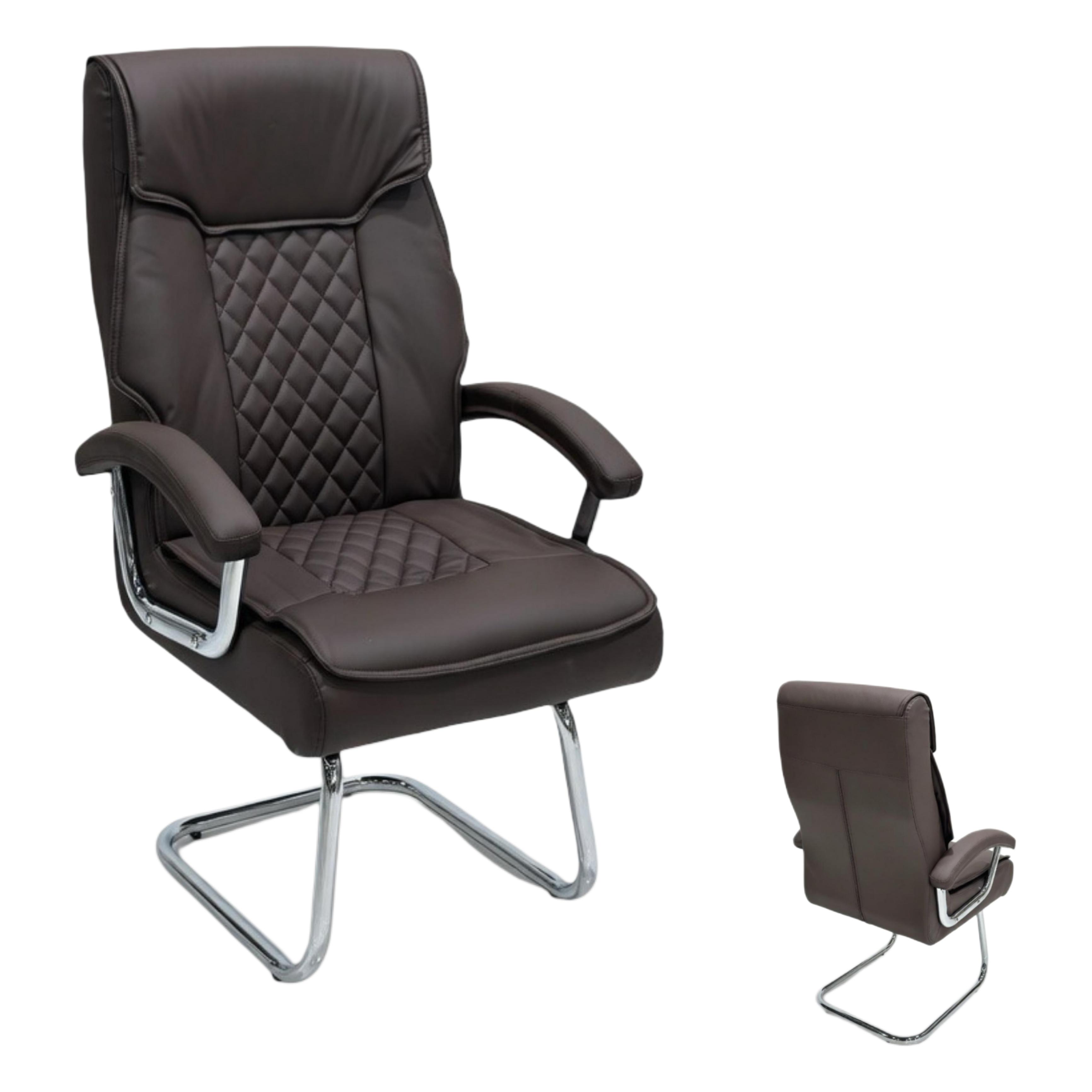 كرسي مكتب جلدي ثابت بني داكن بنقشة ماسية 