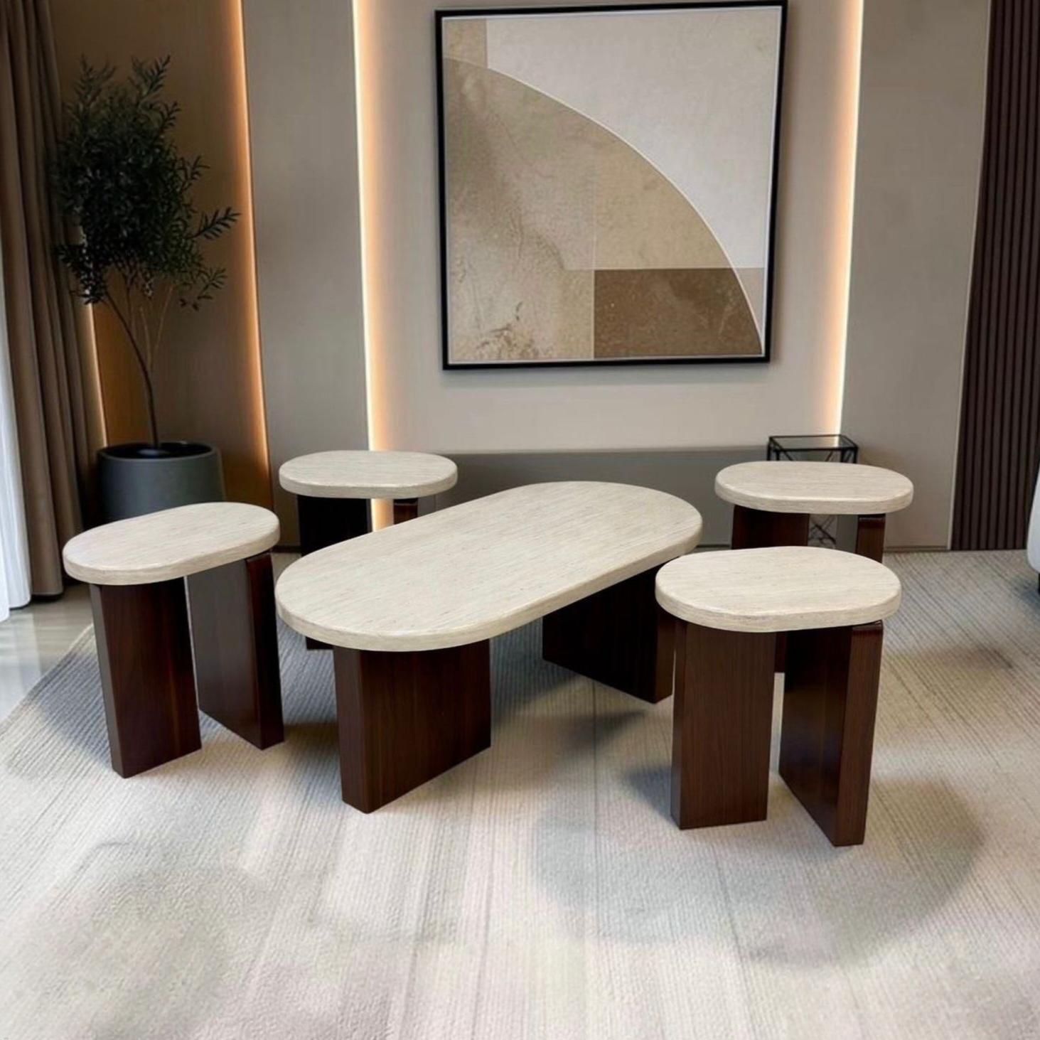  طقم طاولات ضيافة 5 قطع خشبي داكن من لمسات التأثيث 
