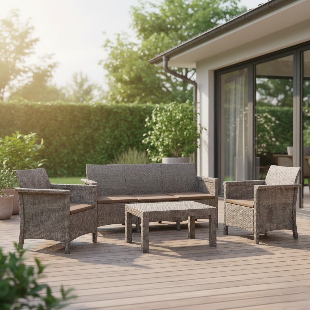  Outdoor rattan garden set for 5 persons in elegant patio decor 