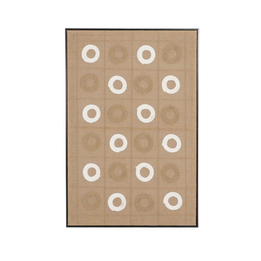  لوحة دوائر هندسية بإطار أسود بيج وابيض 120×80 سم 
