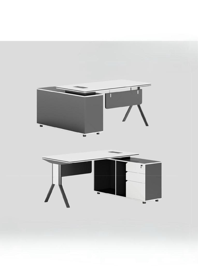  White work desk with side storage unit in a modern office design 