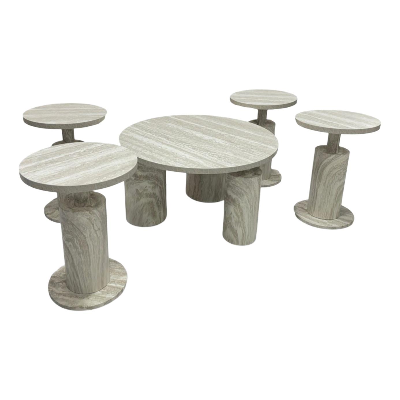  Light stone round coffee table set modern practical design 