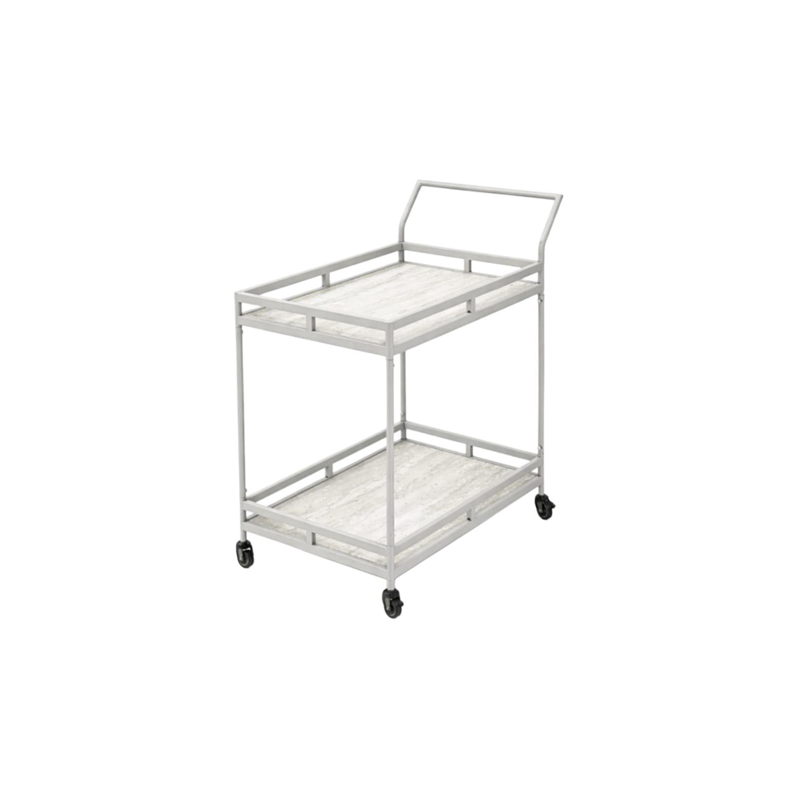  White oak wooden serving cart with wheels modern design 