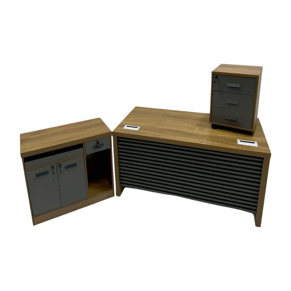  Brown and gray 140 cm three-piece office set 