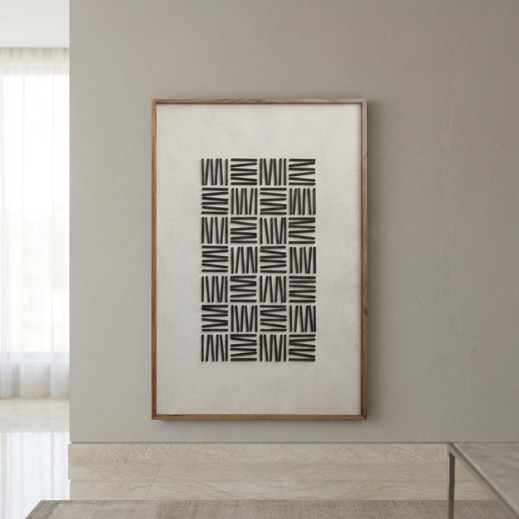  Geometric black stick wall art with wooden frame 