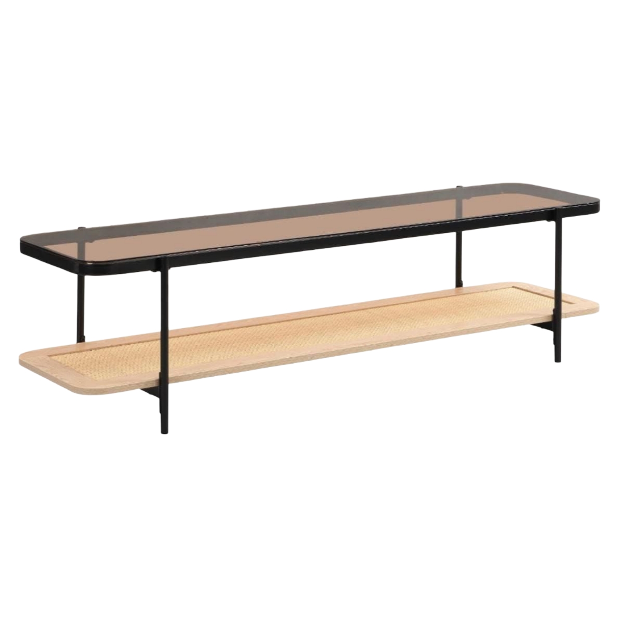 160 cm TV console table in brown with black frame 