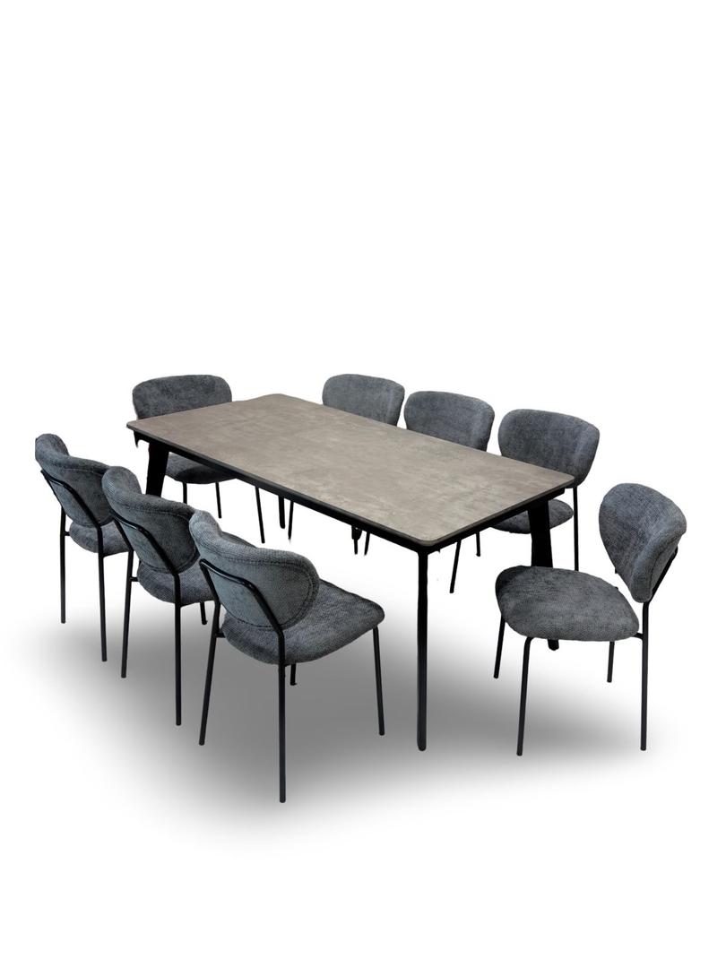  Luxury Marble Dining Table with 8 Gray Fabric Chairs 