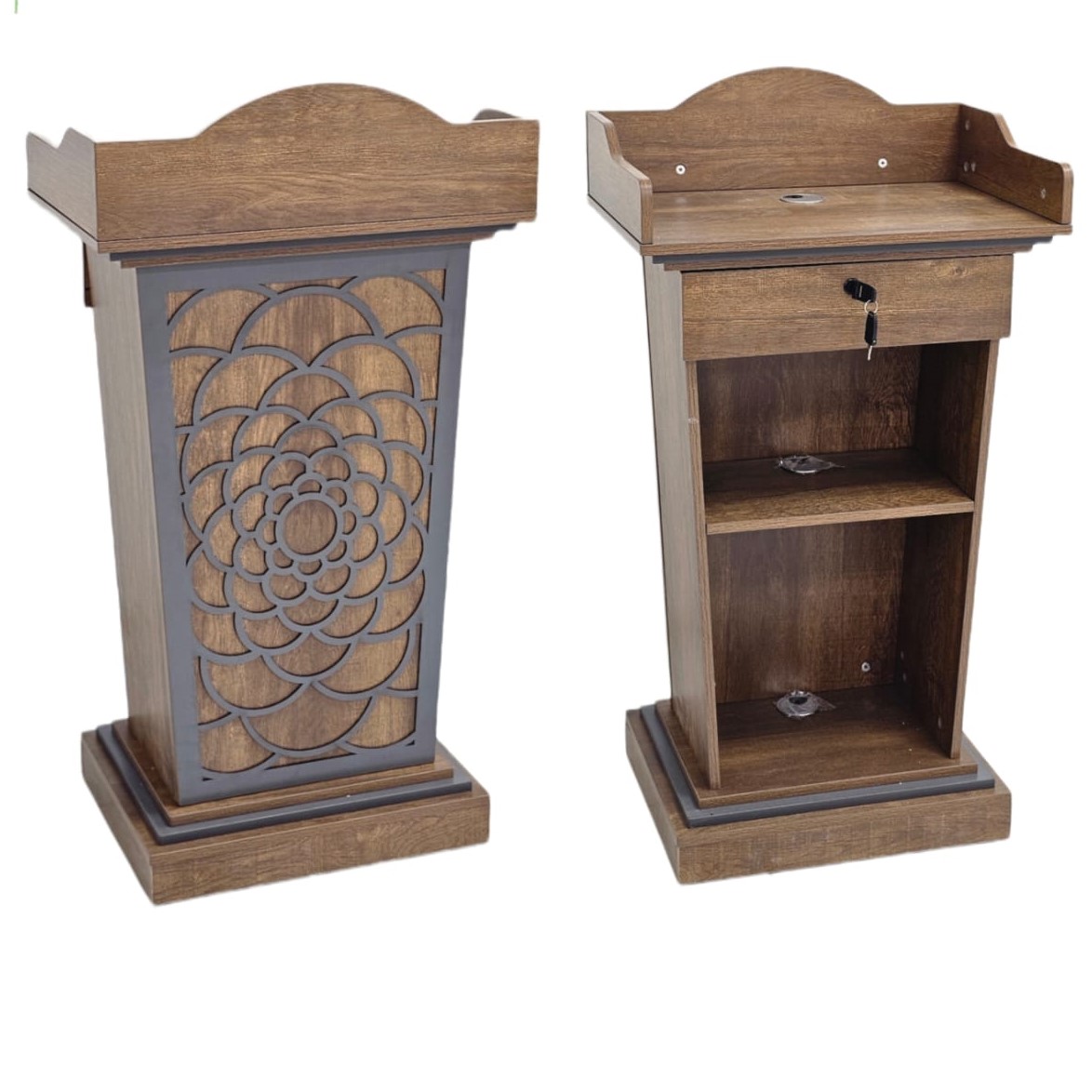  Decorative brown minbar with slanted top, inner drawer, and practical shelves 