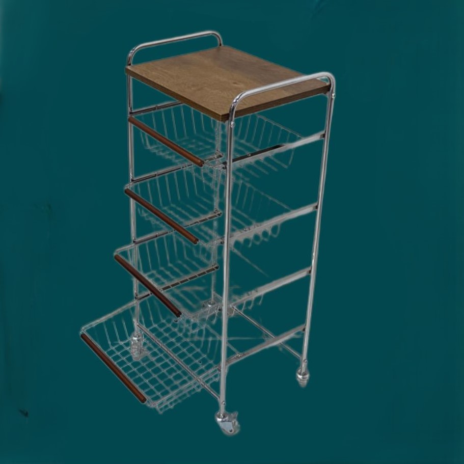  Multi basket kitchen storage trolley in kitchen silver 