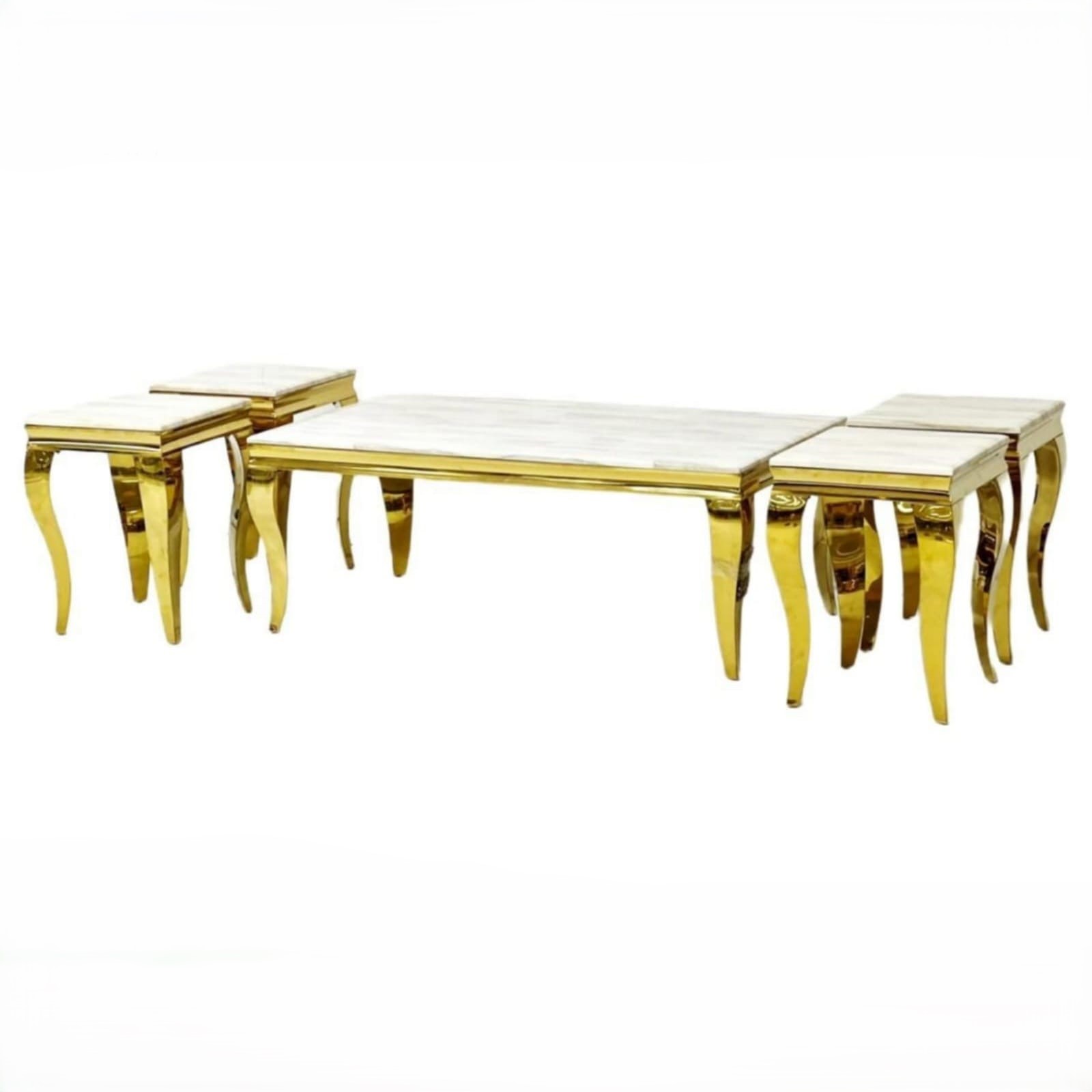  5-piece gold tea table set with light marble top 