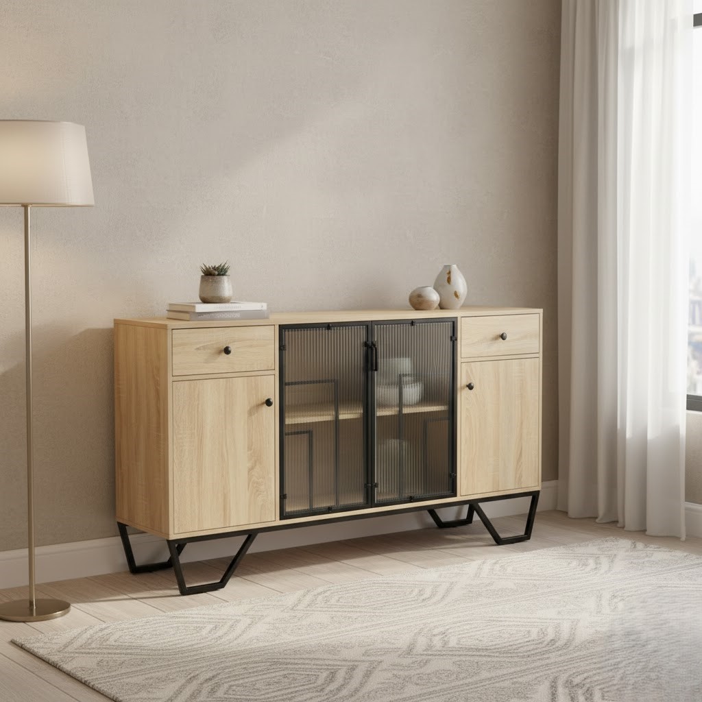  دولاب بوفيه خشبي 160×35×90 سم بتصميم عصري أنيق 